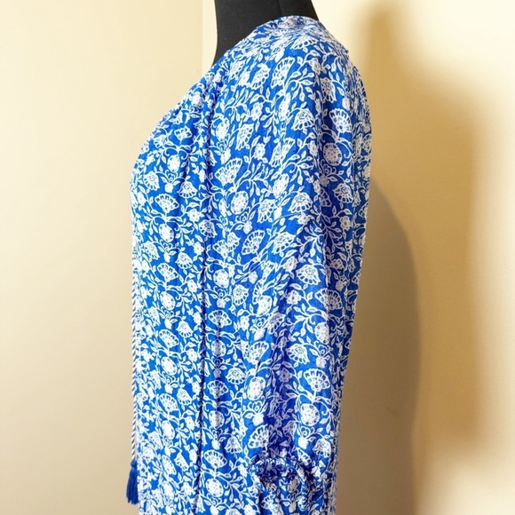 ZARA Blue/White BOHO FLORAL dotted MESH PRINTED MIDI DRESS sz XS - Picture 9 of 12
